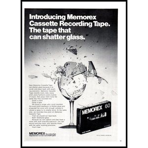 1971 Memorex 60 Cassette Tape Vintage Print Ad Shattered Wine Glass Wall Art
